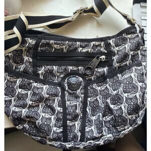 Kipling Handbag Crossbody Purse with Monkey Keychain Black and White With Owls